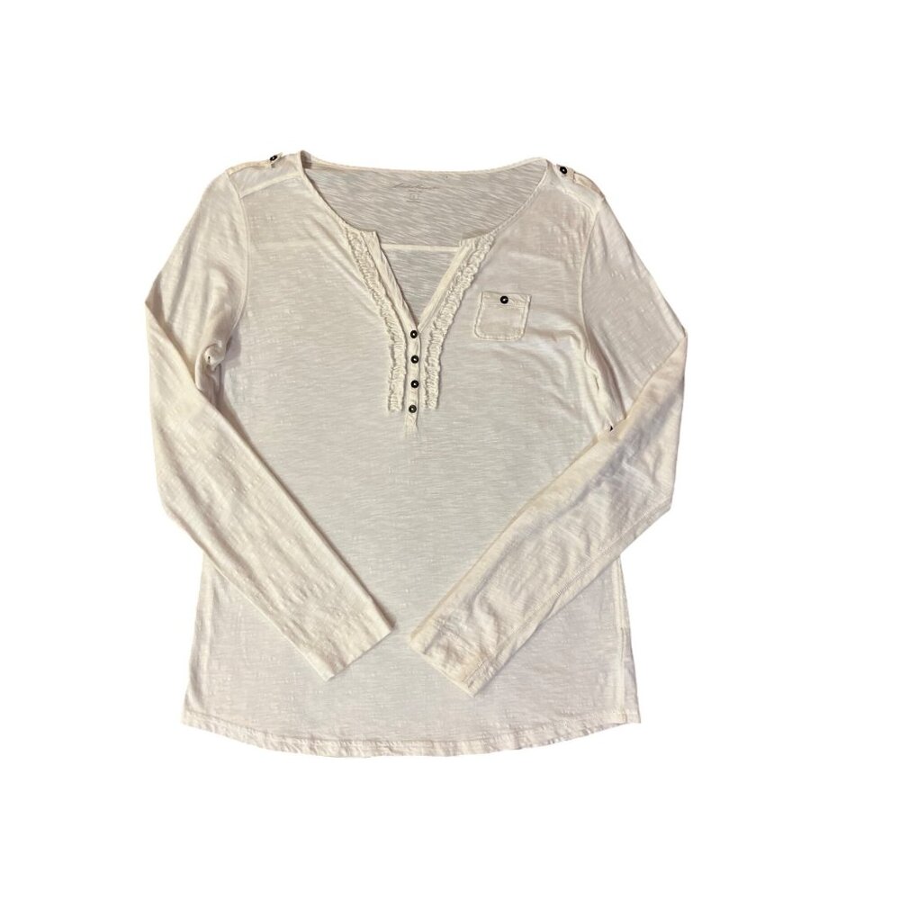 Eddie Bauer Cotton Henley Top Womens L Used Cream Button Trim Long Sleeve - Picture 3 of 14